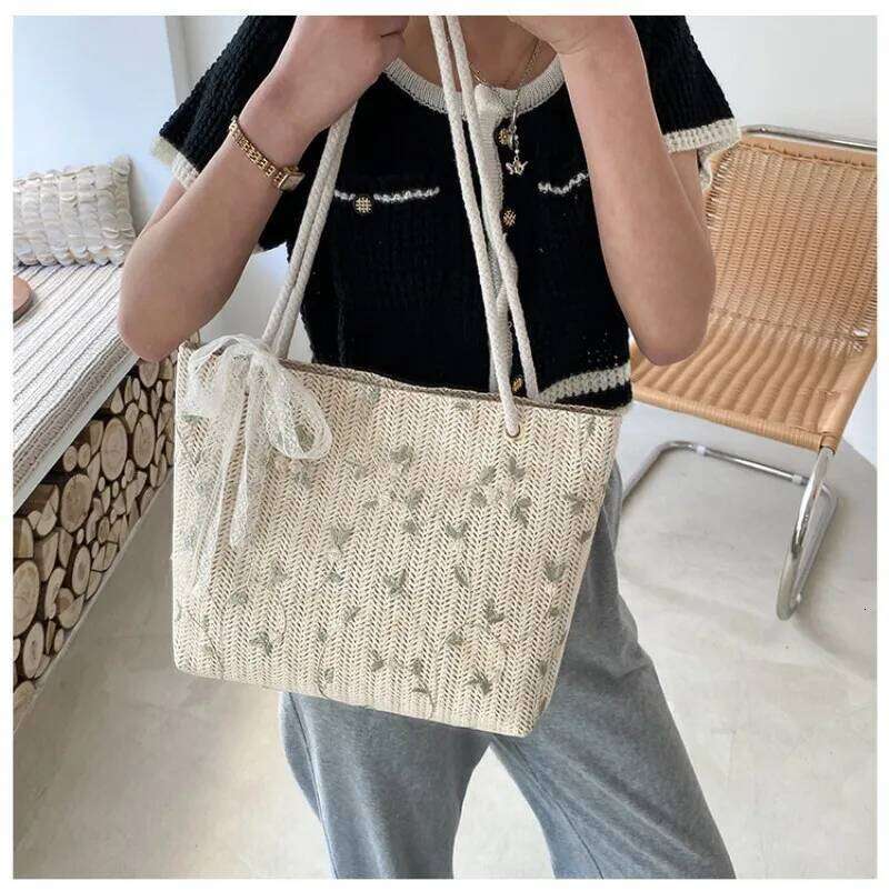 2024 New Summer Women Fashion Woven Handbags For Female All-Match Portable Bucket Bag Luxury Designer Handbag Picnic Bags XJ260306