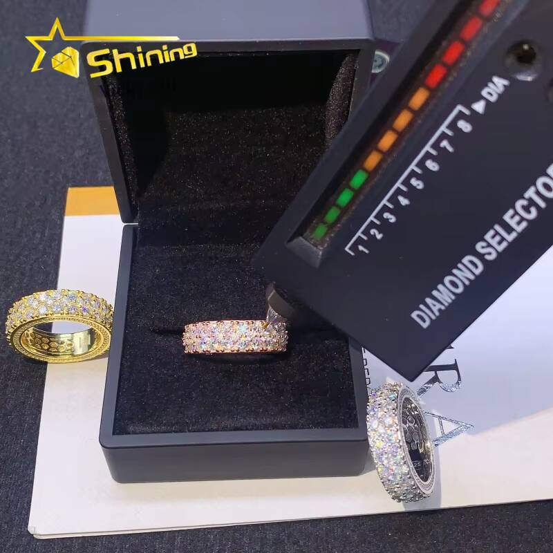 Wholesale Price Silver 925 Jewelry Ring Iced Out Two Rows VVS Moissanite Ring Men Hip Hop Rings GRA Certificated