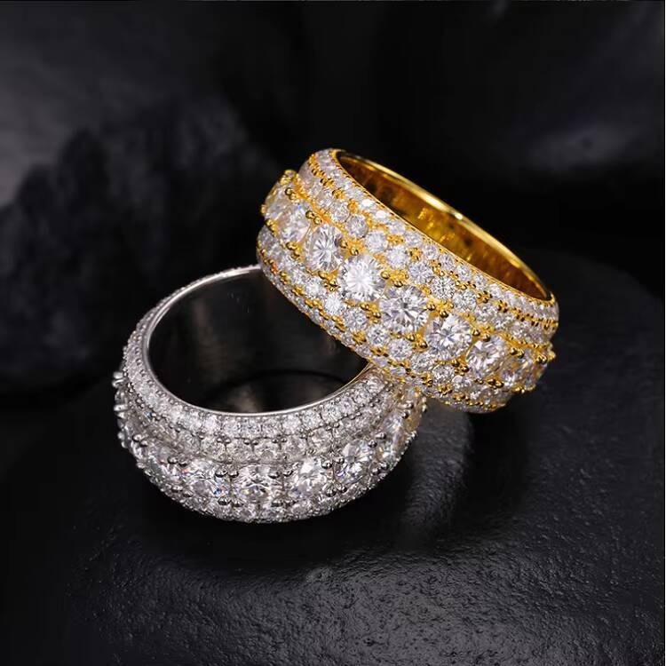 Iced Out Hip Hop 925 Silver Pass Diamond Tester 5 Rows VVS Moissanite GRA Rapper Dazzling Sparkly Eternity Band Ring for Men