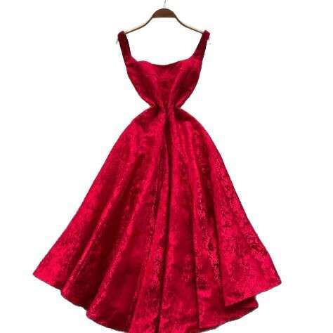 2026 new designer Korean retro jacquard A-line women's high waisted sleeveless commuting dress