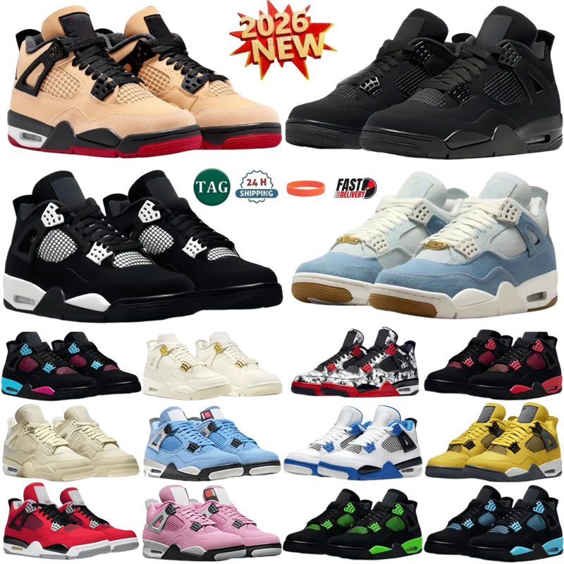 2026 New Designer 4 Basketball shoes Men Women 4s Sneakers Worn Blue Panda Military Black Cat Purple Thunder Cool Grey Bred Sports Mens Trainers 36-47