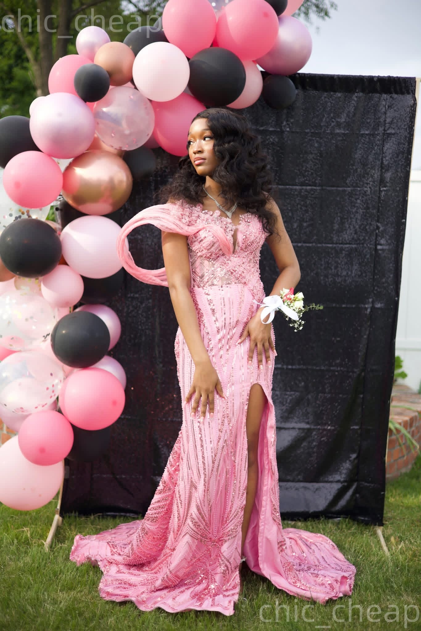 2K26 Pink Prom Dress 2026 Mermaid Prom Dress Appliques Sequined High Split Sheer Neck Evening Dresses Birthday Party Formal Receiption Gowns Dresses Z