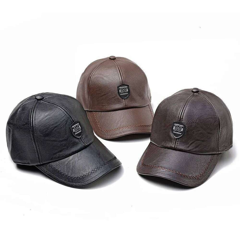 2024 New Style Hat Winter Warm Outdoor Protect Ear Adjustable Baseball Men Real Cowhide Leather Cap Y260304