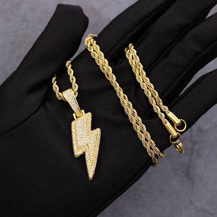 Yu Ying Lightning Pendant Yellow Gold Plated Solid Silver VVS Moissanite Diamond Pendant for Hiphop Mens