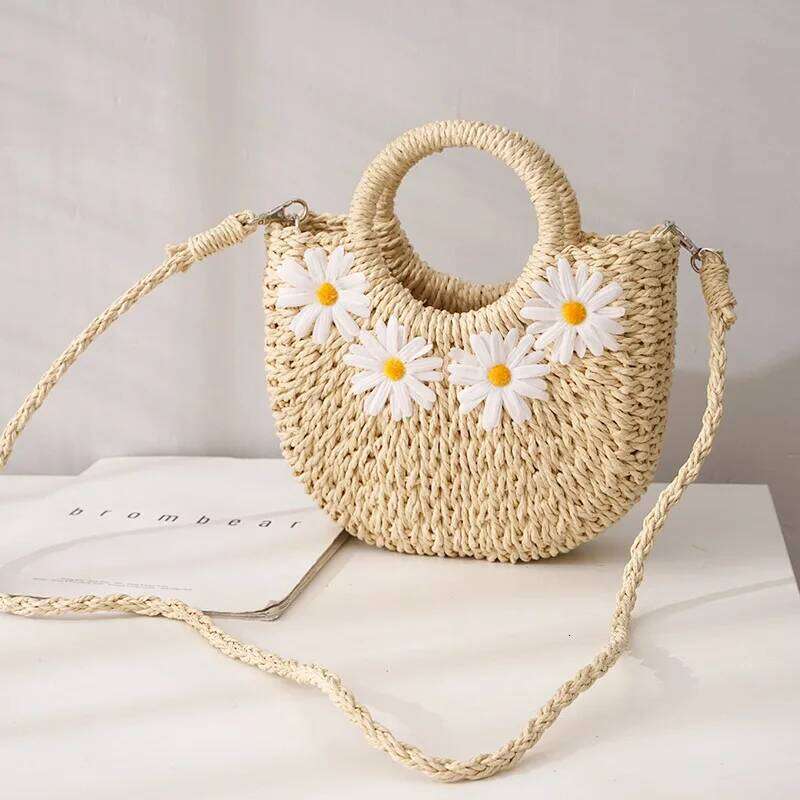 Fashion Hand-Woven Straw Beach Women Handmade Moon Basket Shoulder Bag Bolsa Summer Bohemian Travel Crossbody Bags Handbags XJ260306