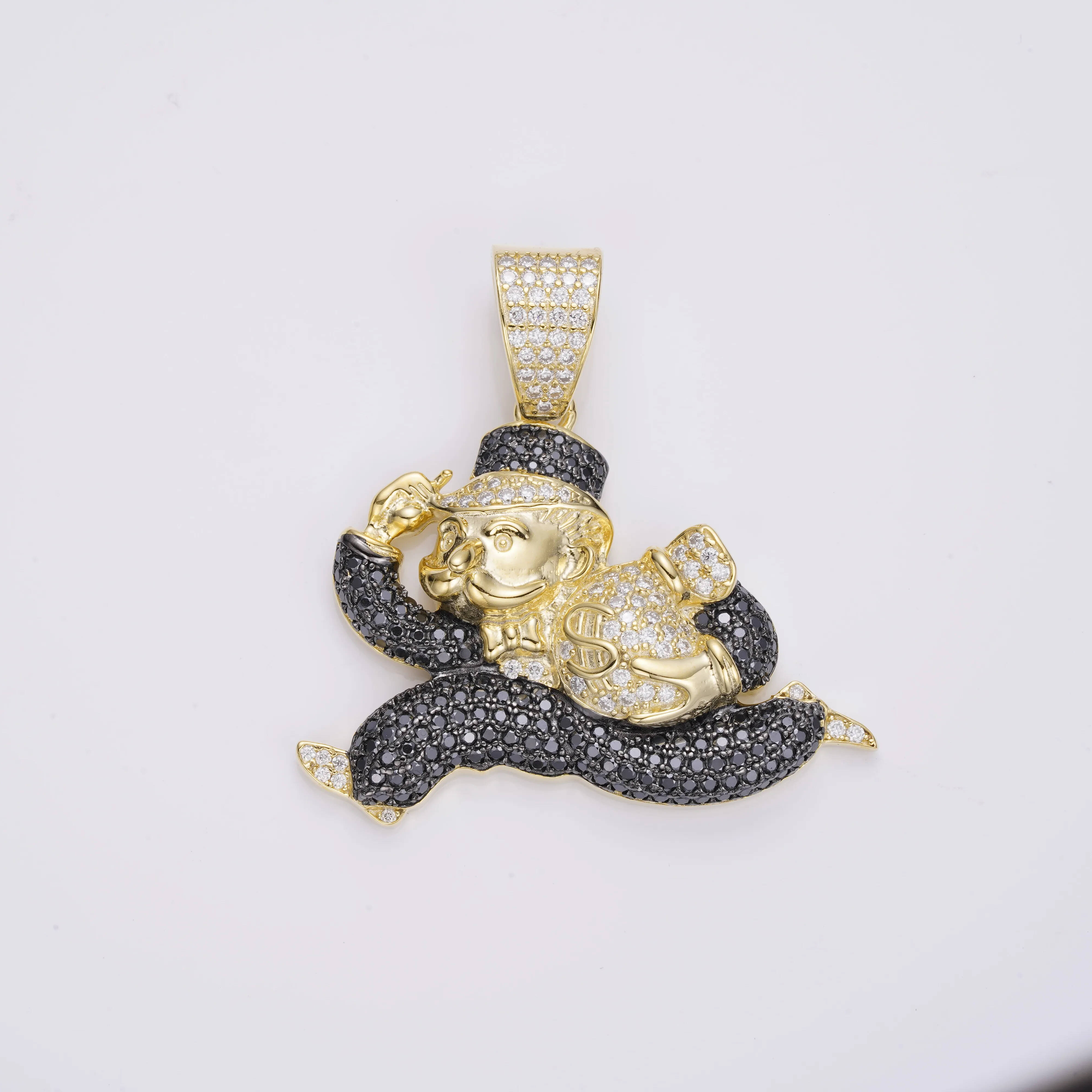 Rapper Hip Hop Jewelry S925 Silver Iced Out Real Gold Plated Black Moissanite Monopoly Running Clown Money Bag Pendants for Men