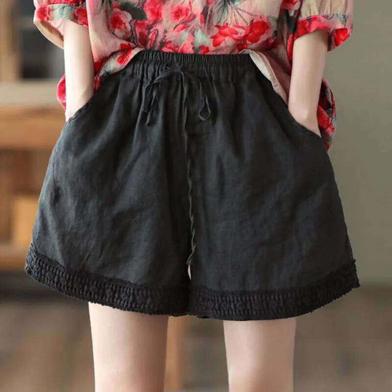 2024 Summer Thin Cotton Linen Baggy Shorts Women Casual High Waist Short Pants Korean Lace Up Loose Straight Pantalones Cortos XJ260306