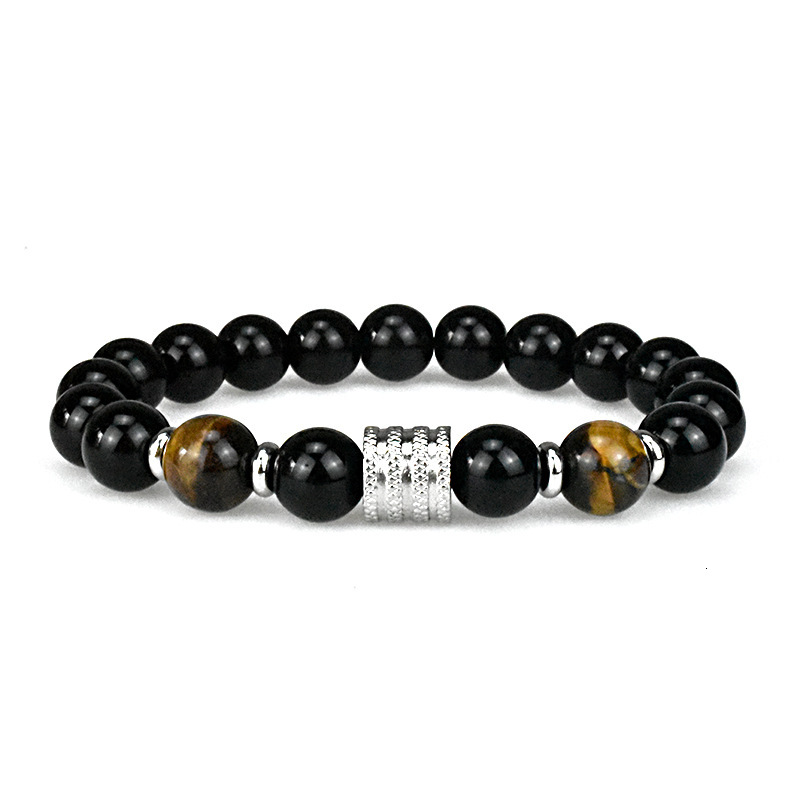 Luxury Brand Designer Jewelry European And American Ins Stainless Bracelet Steel 10mm Natural Stone Bracelet Tiger Eye Obsidian Men's Bracelet