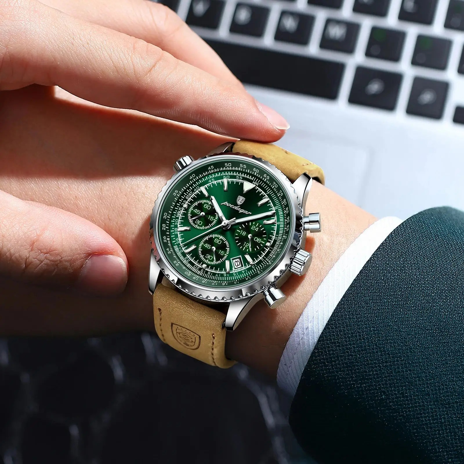 POEDAGAR y Man Watch Quartz Waterproof Luminous Date Chronograph Leather Men Wristwatch Military Sports Mens Watches Reloj 260307