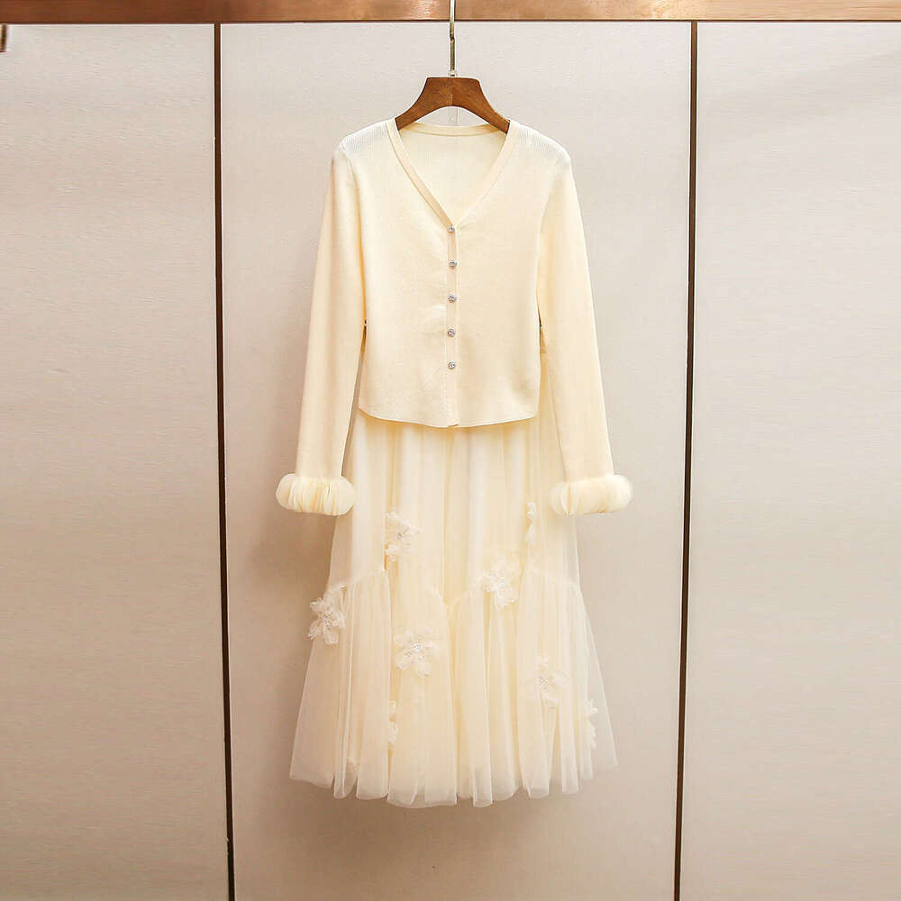 2026 Designer High end Women's Spring New Product Series Soft A12 Cardigan Top Mesh Embroidered Skirt Knitted Set
