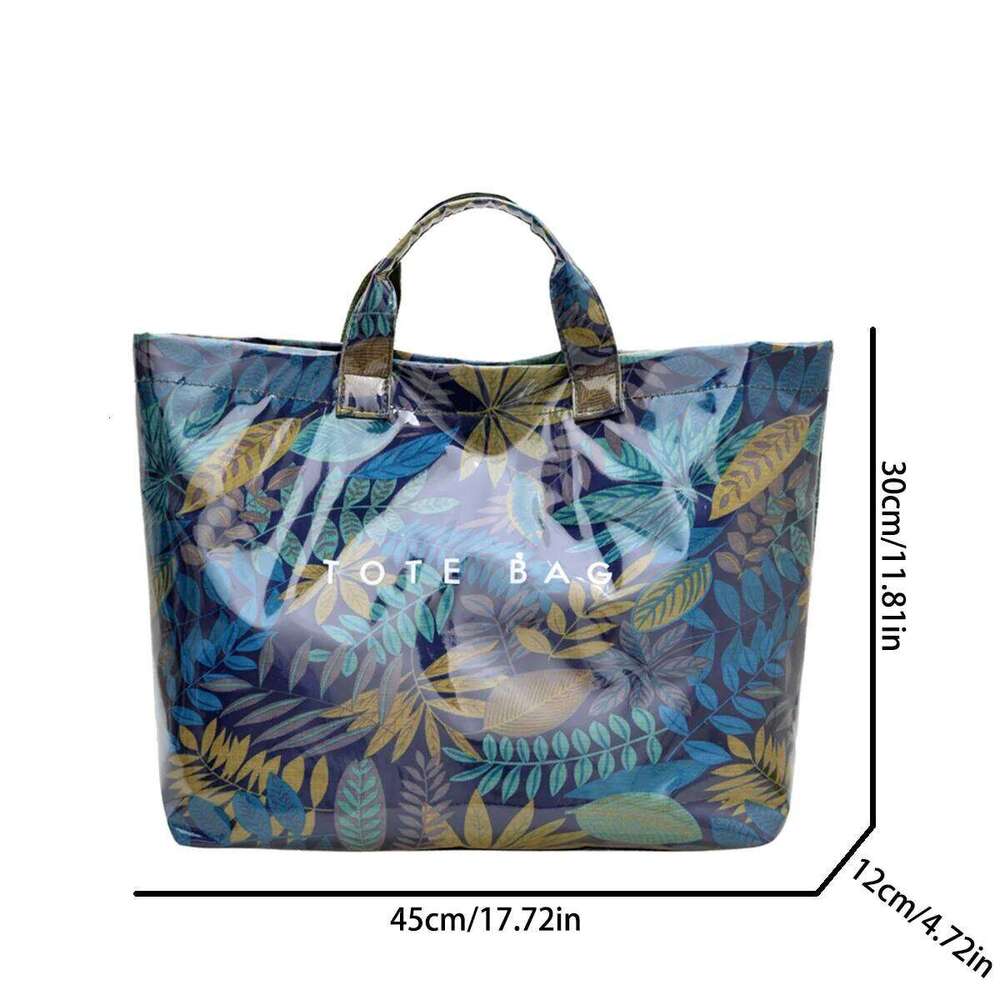 Camouflage Leaf Print Korean Style Tote Bag Clear PVC with Magnetic Clasp Large Capacity Water Resistant Easy Clean Commute XJ260306