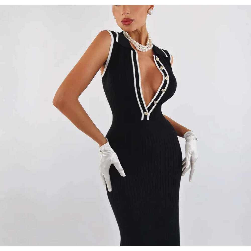 2026 Spring/Summer Designer's New Fashionable Collar Knitted Slimming Elegant Sleeveless Dress