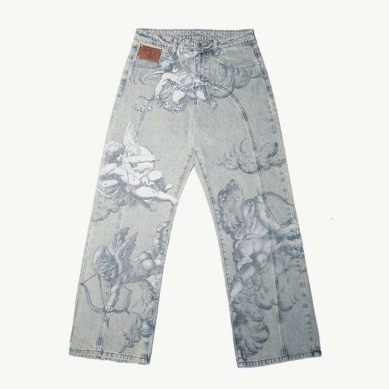 Mens Jeans Harajuku Y2K Angel Baggy Denim Pants Retro High Street Arrow Print Loose Straight Fit American Hip Hop Streetwear New W260307