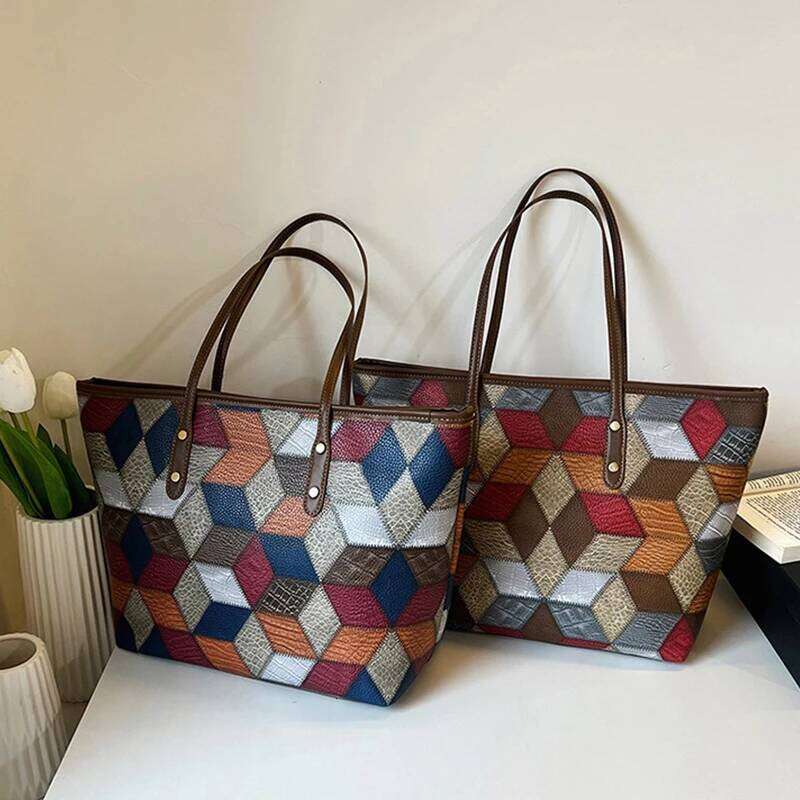 Large-capacity Tote PU Soft Leather New Shoulder Fashionable Texture Simple Splicing Casual Portable Women's Bag XJ260306