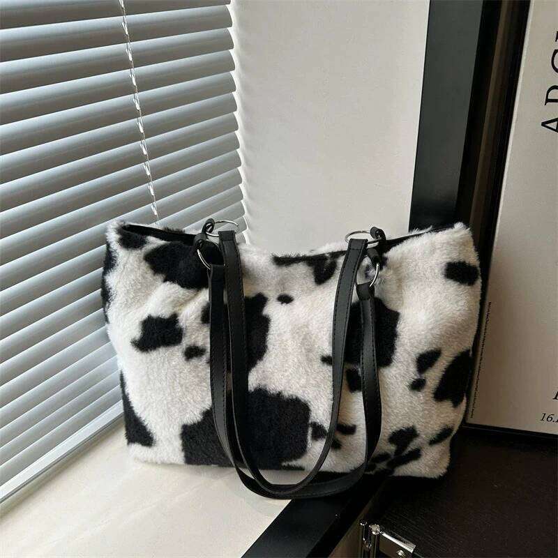 Large Capacity Shopper Bags For Women Winter Travel Tote Cow Printing Plush Shoulder Bag Ladies Handbag Designer Bolsos XJ260306