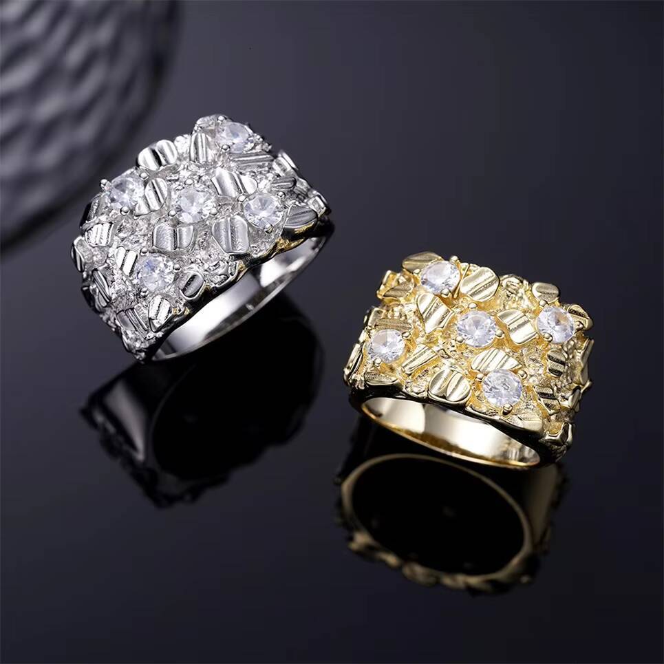 High Quality Vintage VVS Moissonite Factory Directly Hip Hop Jewelry Square Nugget Classic Silver Plated Rings for Gift
