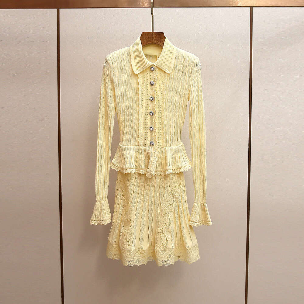 2026 Designer High end Women's Clothing A12 Spring New Elegant Small Fragrance Style Design Splicing Knitted Women's Clothing