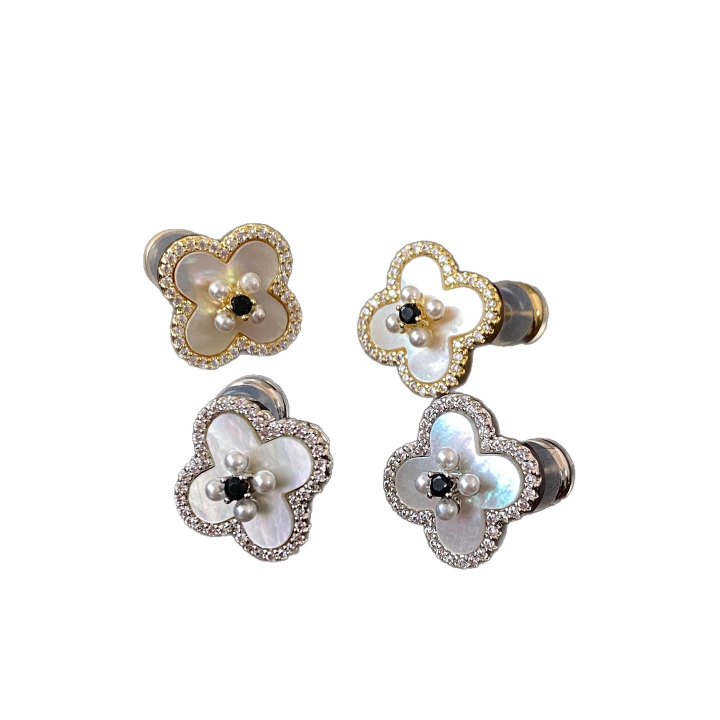 14k real gold plated silver needle zircon mother-of-pearl flower stud niche high-end earrings, simple and elegant women's earrings - view 6