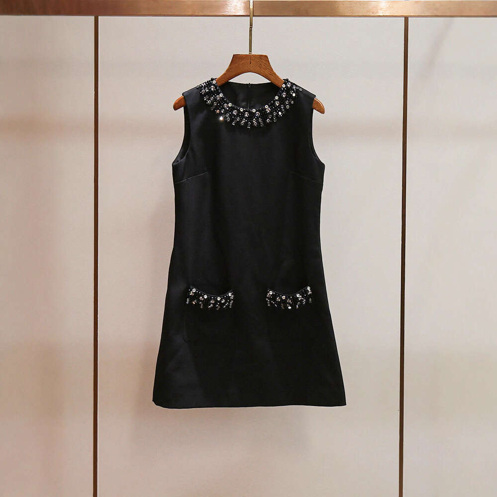 2026 Spring and Summer New High end Elegant Round Neck Thick Beaded Sleeveless A-line Slimming Dress for Children