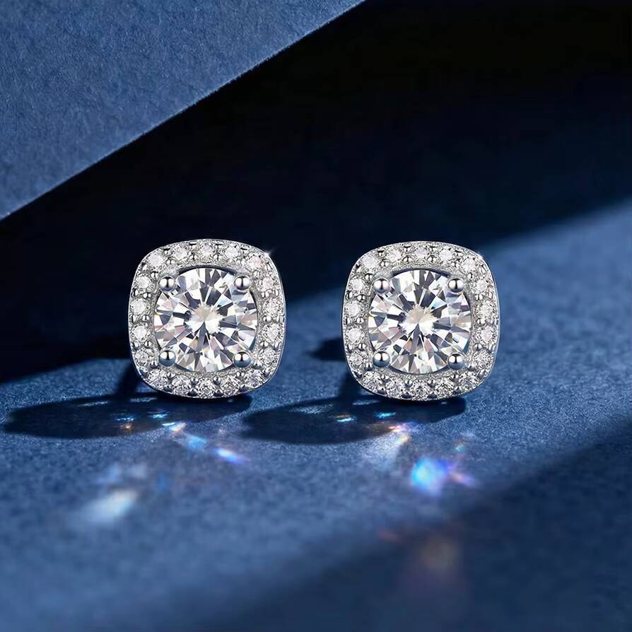 Local Stock Us Warehouse 925 Silver Hot Selling Jewelry Unisex 05ct 1carat square halo Luxury Vvs1 GRA Moissanite Stud Earrings