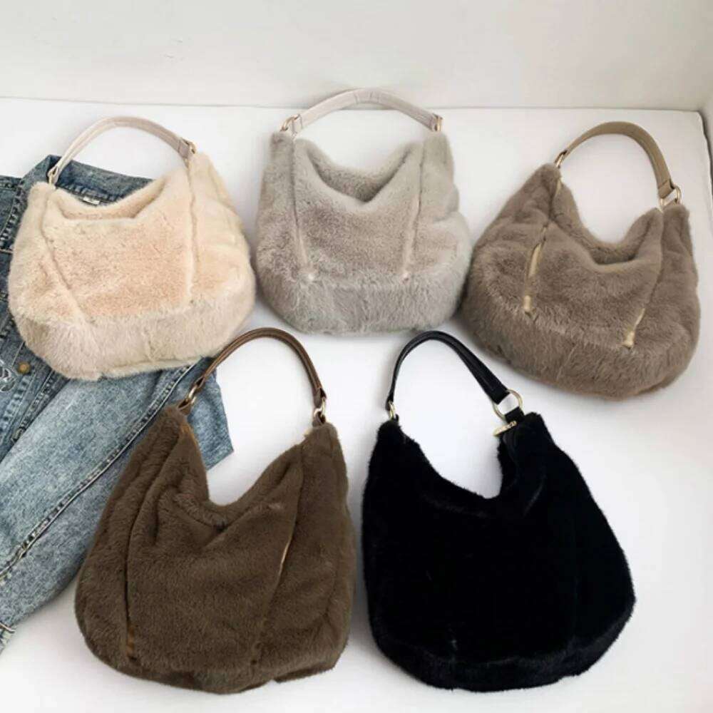 Soft Fur Fluffy Shoulder Bags for Women's Autumn Winter Fashion Large Capacity Versatile Handbags Tote Ladies Underarm Bag XJ260306