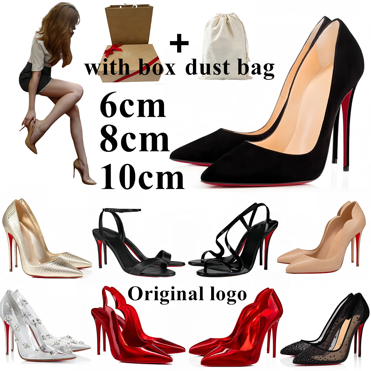 WITH BOX heels Brand Designer Womens High Heels Red Shiny Shoes 6cm 8cm 10cm Stiletto Genuine Leather Pumps Social date Lady's shoes