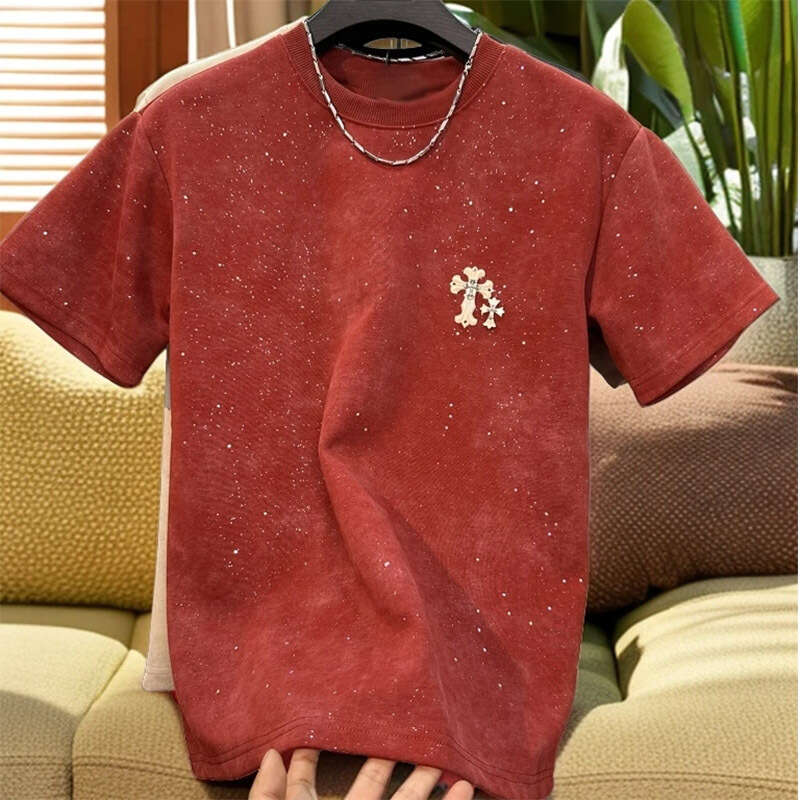 New Fashion Starry Sky Round Neck Short Sleeve Men's T-Shirt With Cross Print Casual Slim Fit Versatile Top Luanyun