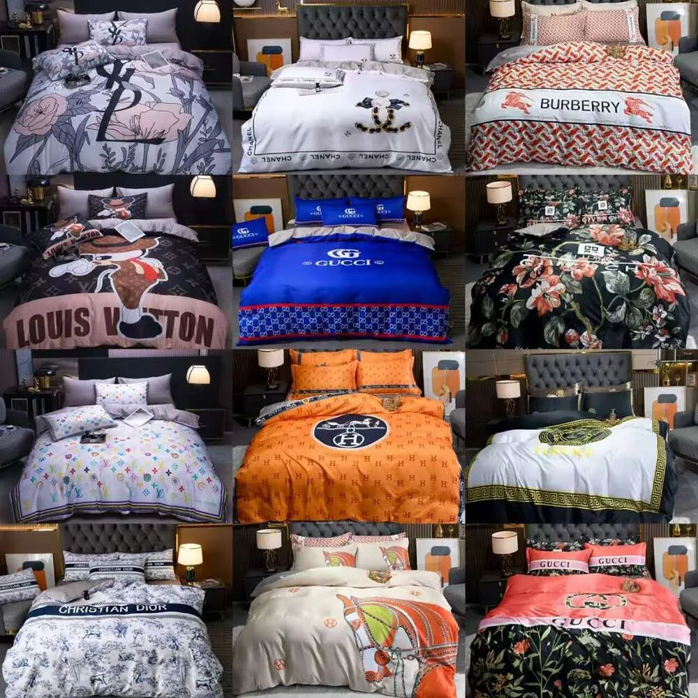 Bedding Set Designer Classic Letter Print Dark Down Pillowcase 4Pcs set Pure Cotton Large Duvet Cover 2.0m 1.8m Bed