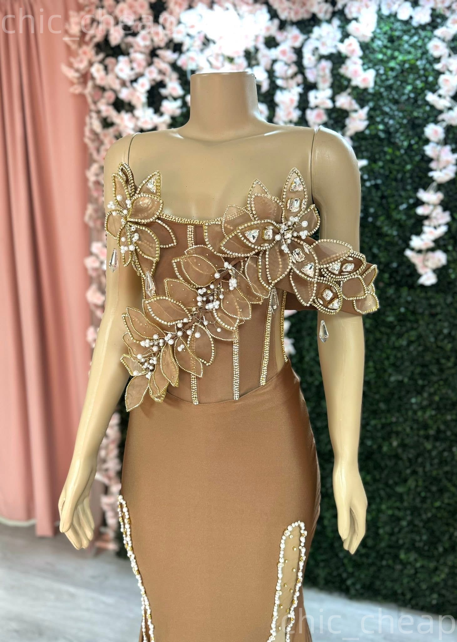 2K26 Gold Prom Dress 2026 Mermaid Prom Dress Crystals Florals Strapless Evening Dresses For Black Women Birthday Party Formal Receiption Gowns Dresses