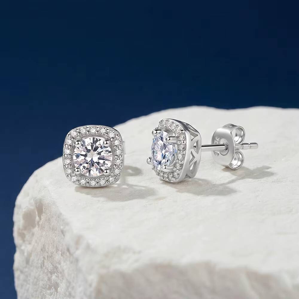 Local Stock Us Warehouse 925 Silver Hot Selling Jewelry Unisex 05ct 1carat square halo Luxury Vvs1 GRA Moissanite Stud Earrings