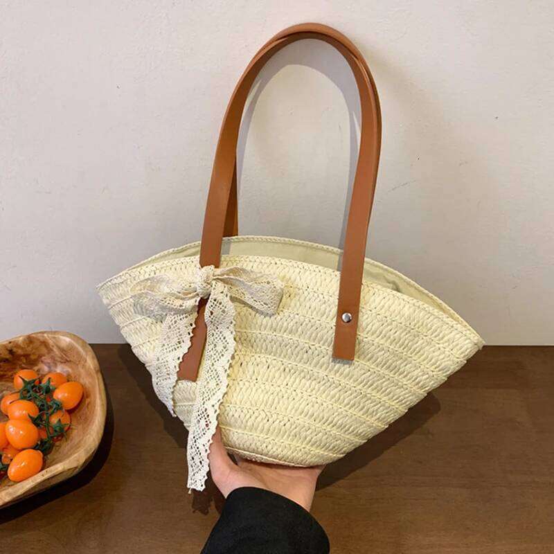 Women Braided Basket Clutches Large Straw Portable Shoulder Bag Summer Beach Purses Shopper Satchel XJ260306