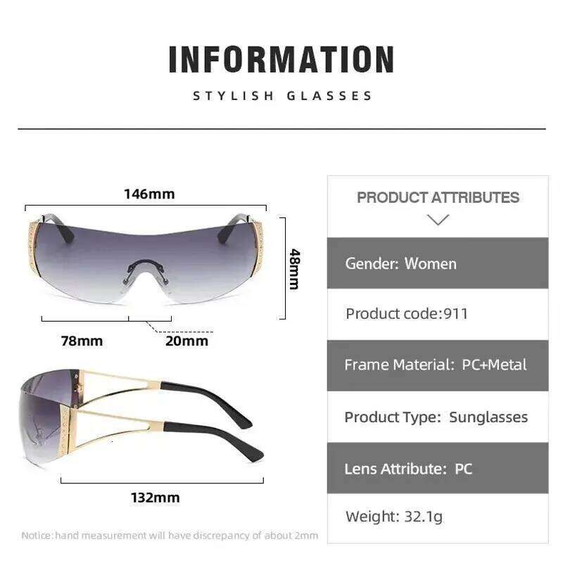 Rimless Diamond-encrusted European And American Y2k Future Technology Sports Mirror Sunglasses Z260306