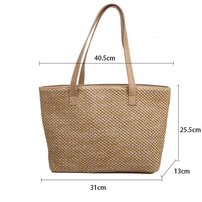 Summer Beach Bag Casual Straw Large Capacity Shopper Tote For Women Wicker Woven Shoulder Bags Rattan Handbags Travel Purses XJ260306