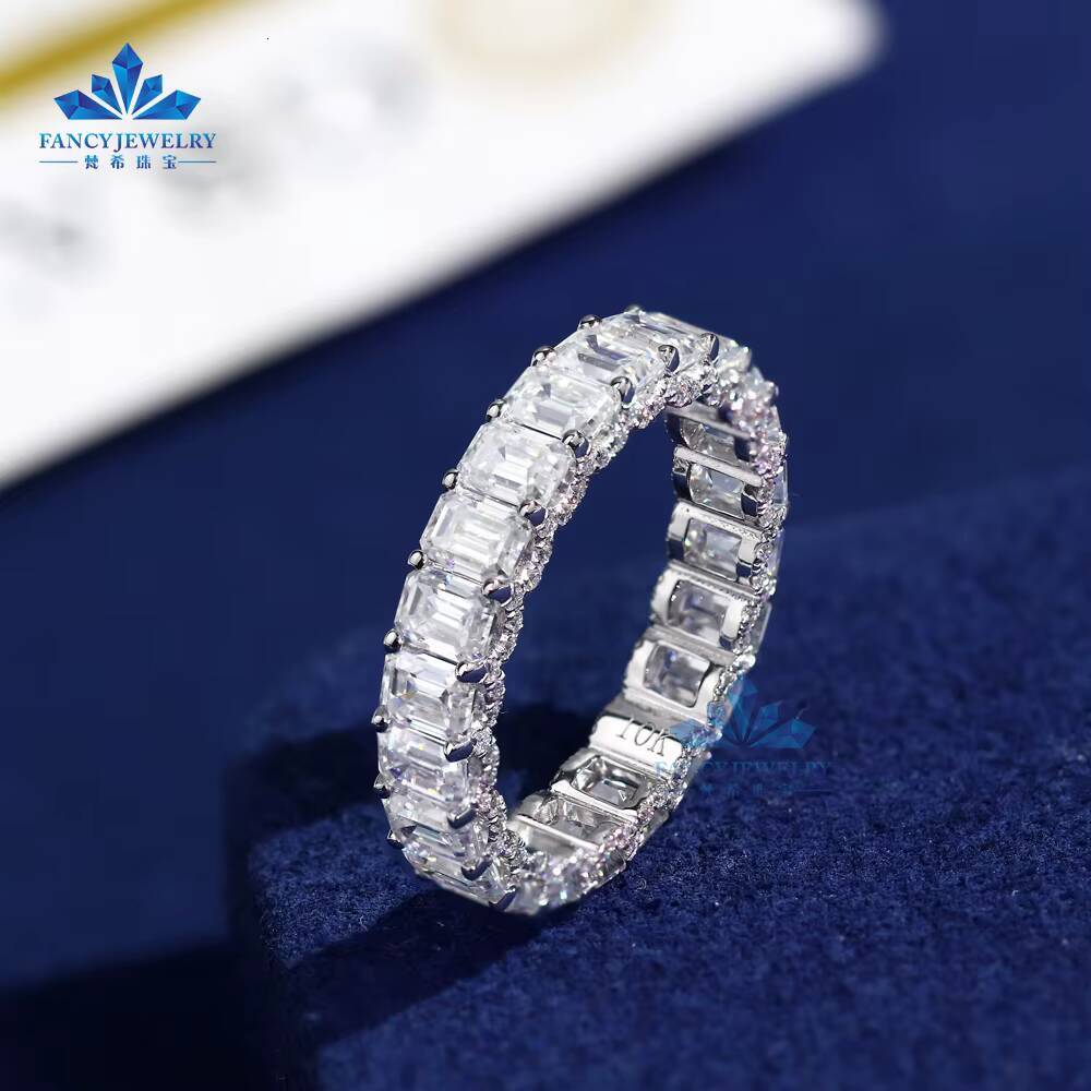 Fine Jewelry 925 Silver 10K/14K/18K White Gold Moissanite Engagement Rings Ice Emerald Cut Moissanite Rings for Wedding Gifts