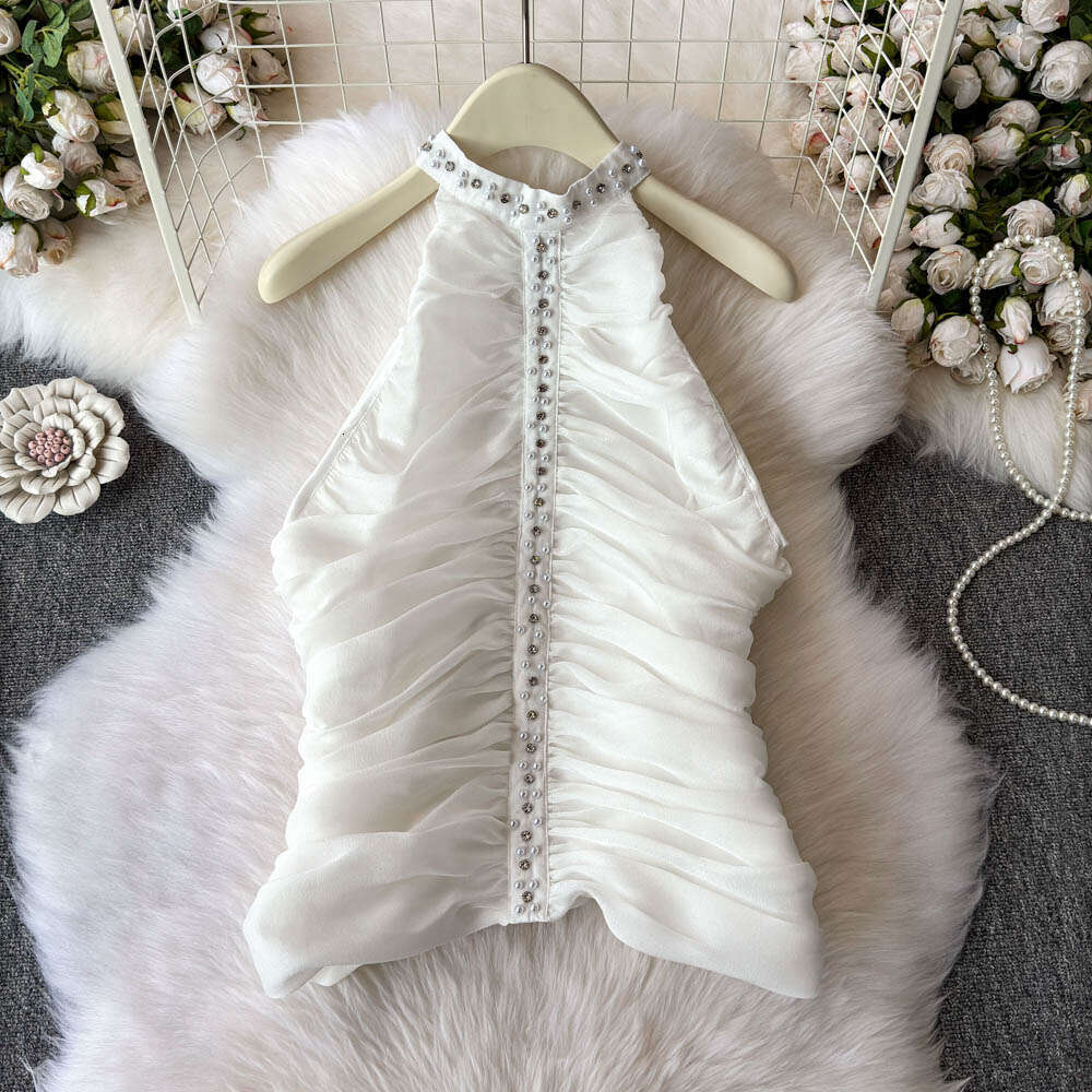 2026 European and American sexy hot A13 girl style off shoulder beaded off shoulder vest for spring and summer social celebrities slim fit top