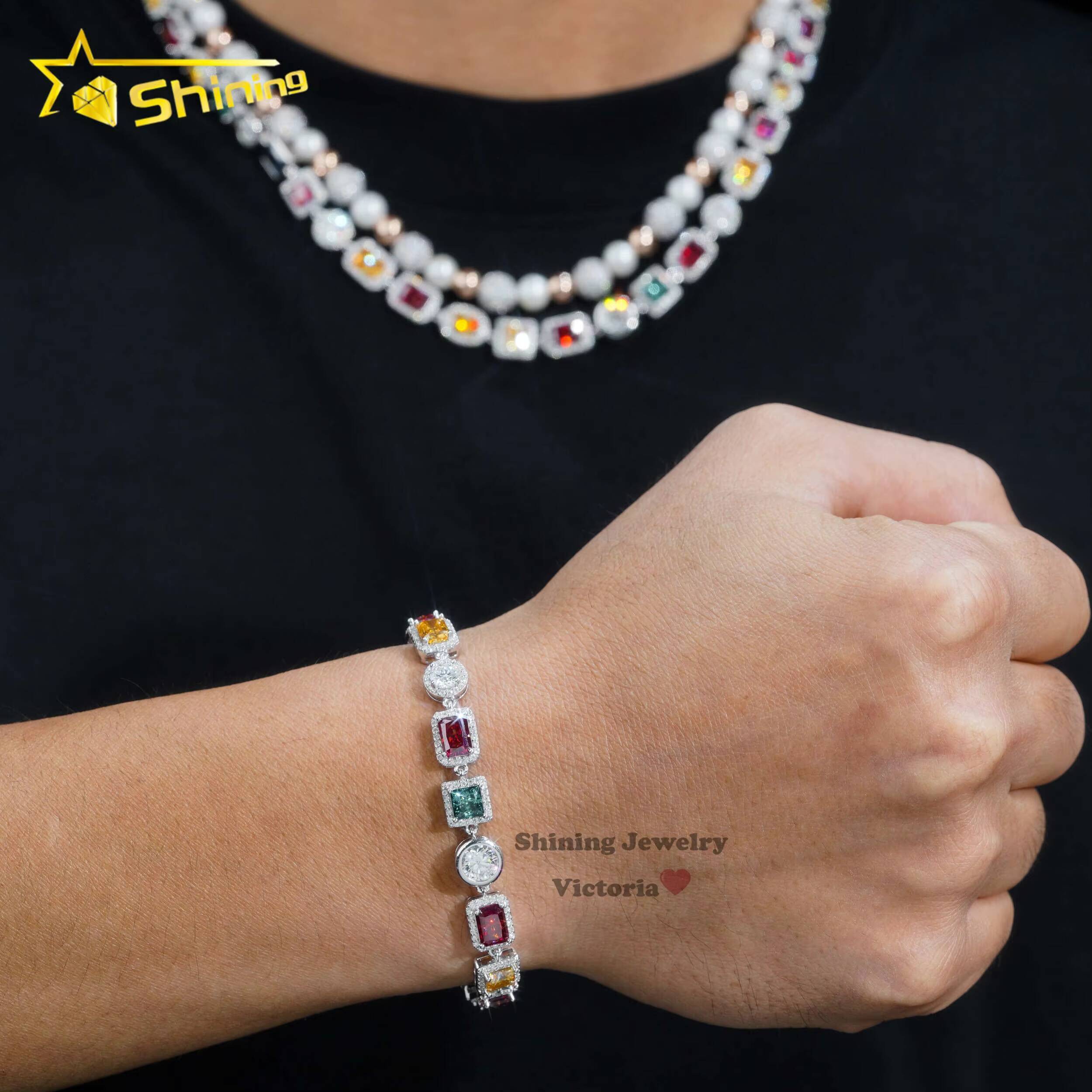 Luxurious Fine Party Jewelry 925 Sterling Silver VVS Moissanite Diamond Cluster Tennis Chain Bracelet