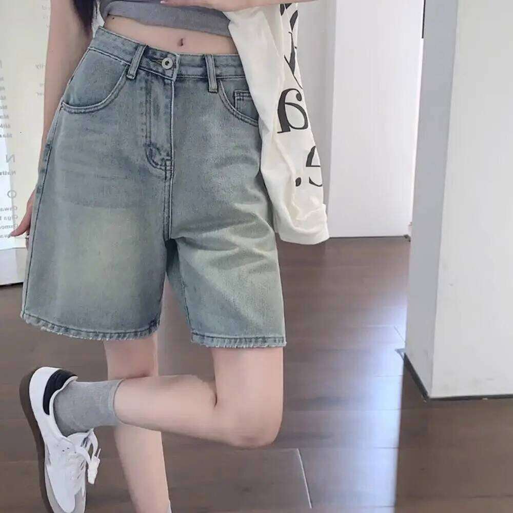 Pants Side Pockets Vintage High Waist Denim Shorts for Women Wide Leg Streetwear Jeans with Button Closure Zipper XJ260306