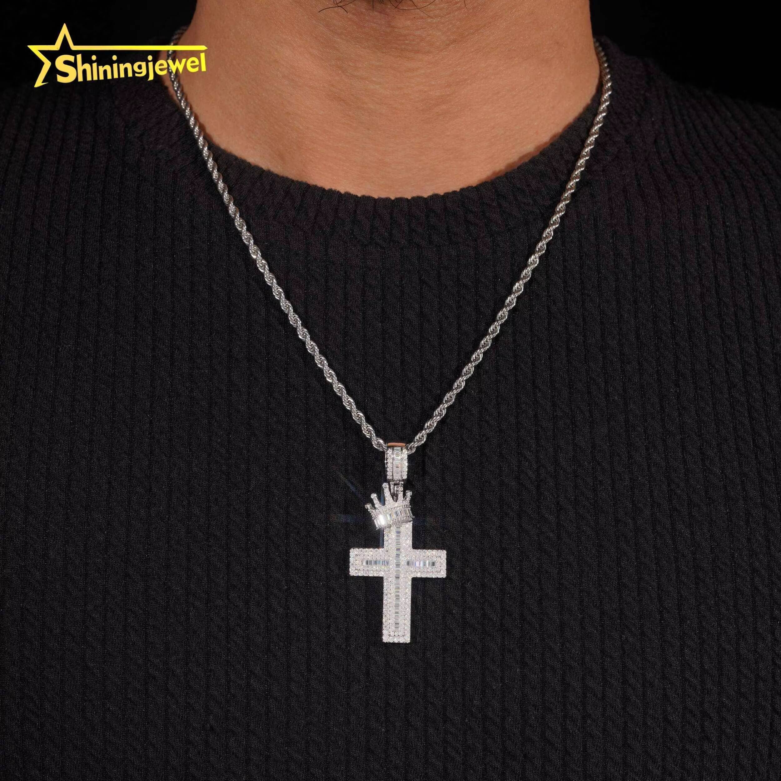 Hot Selling Crown Cross Moissanite Hip Hop Pendant Iced Out Pendant Religious Jewelry Rapper Jewelry