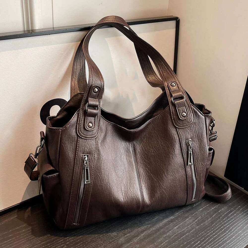 Solid color large capacity women's shoulder fashionable simple hand-held tote commuter personality messenger bag XJ260306
