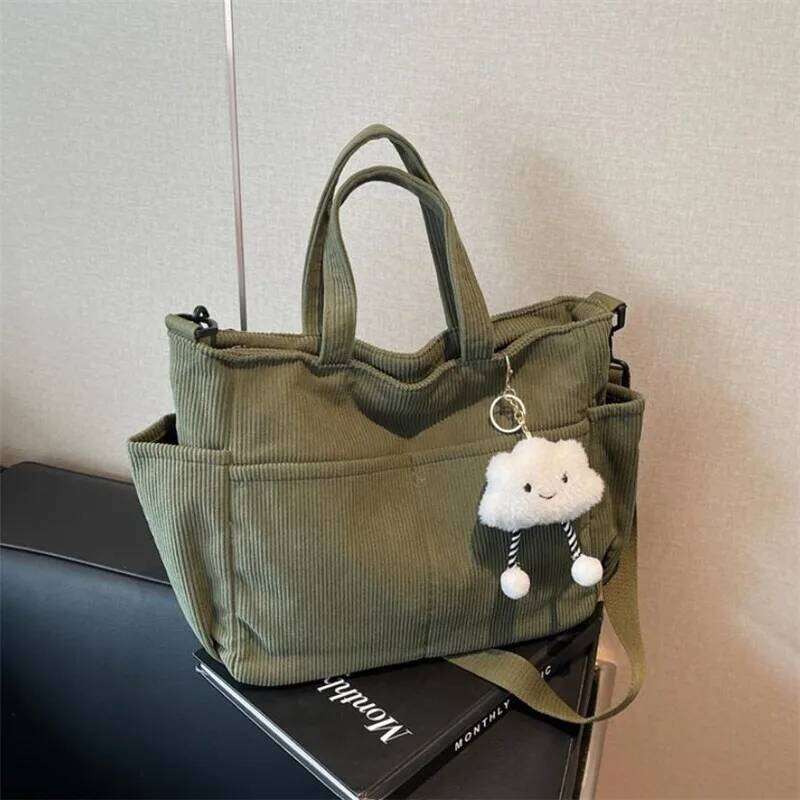 New Corduroy Tote Bag with Zipper Closure, Chic Daily Commuter Handbag Shoulder Crossbody Bag, Ideal for Shopping & Everyday Use XJ260306