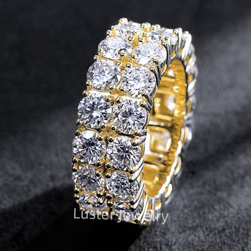 Luster Jewellery Sterling Wedding Band D White and Blue Moissanite 925 Men Silver Ring