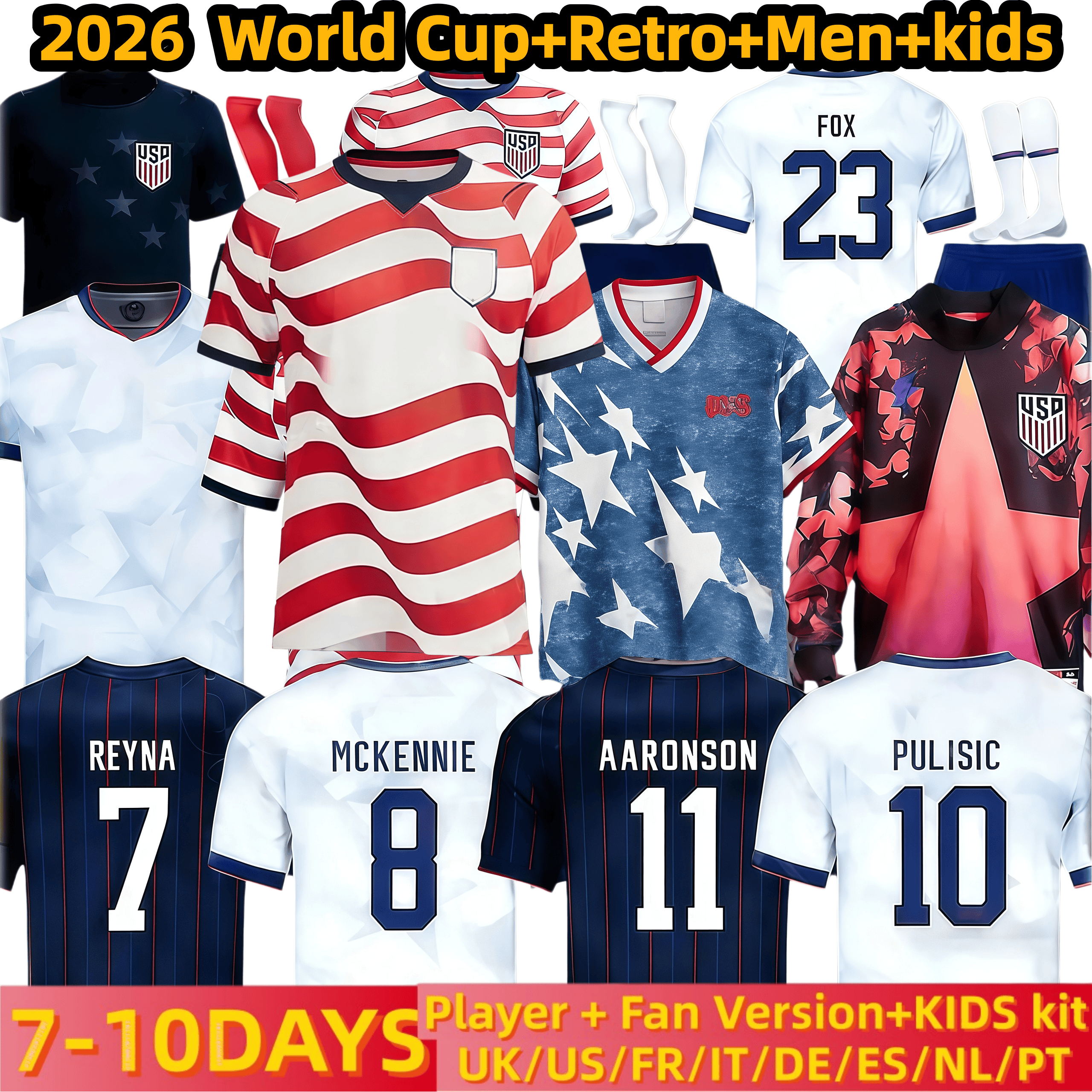 USAS 2026 World Cup Soccer Jerseys PULISIC BALOGUN AARONSON WRIGHT 26 27 America Football Shirt United States Camisetas 1994 2014 Dempsey LALAS USMNT Men kids Kits
