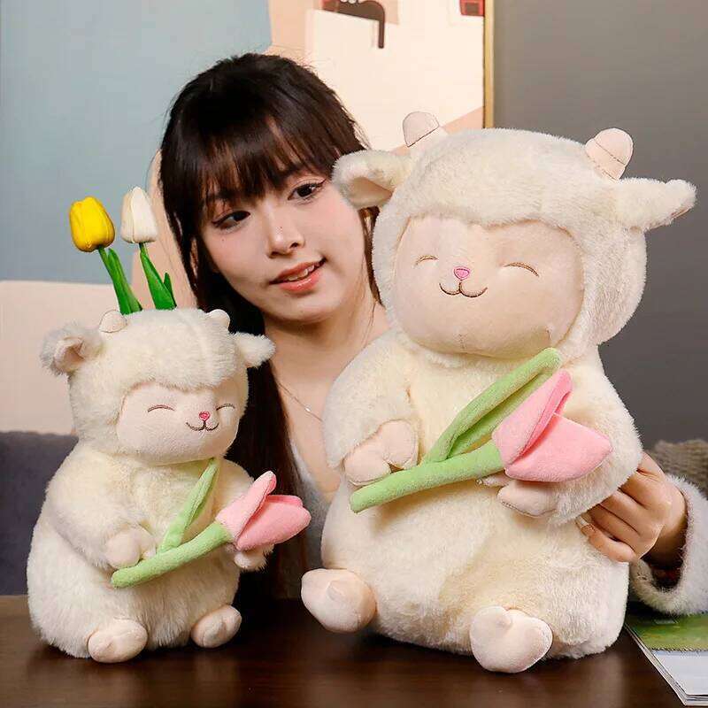 1pcs25cm cute tulip lamb baa plush toy hugging flower sheep children soothing rag doll gifts R260908 - view 3
