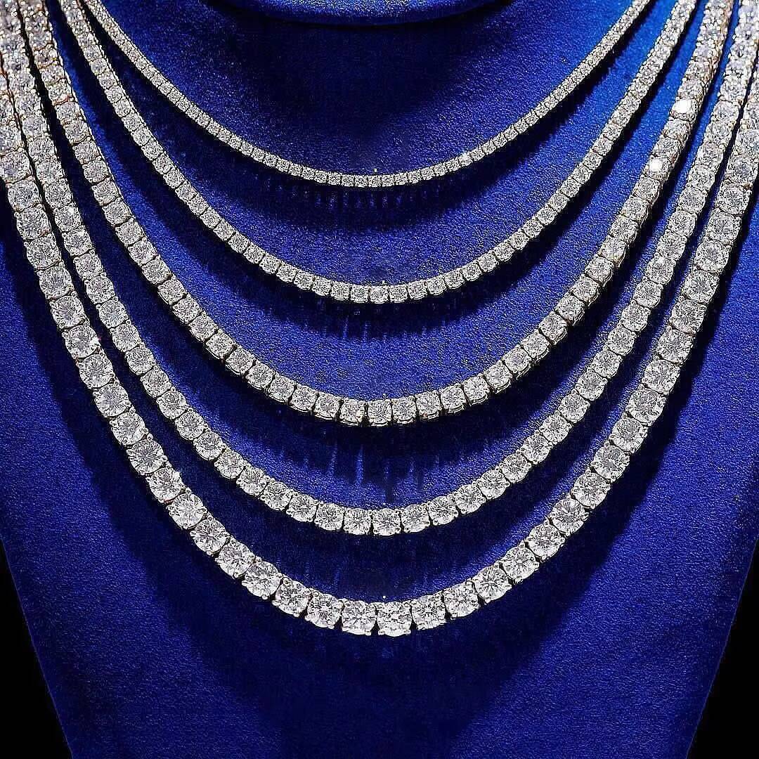 Custom 2mm 3mm 4mm 5mm 6mm 925 Sterling Silver Diamond Tennis Chain VVS Moissanite Tennis Chain Necklace