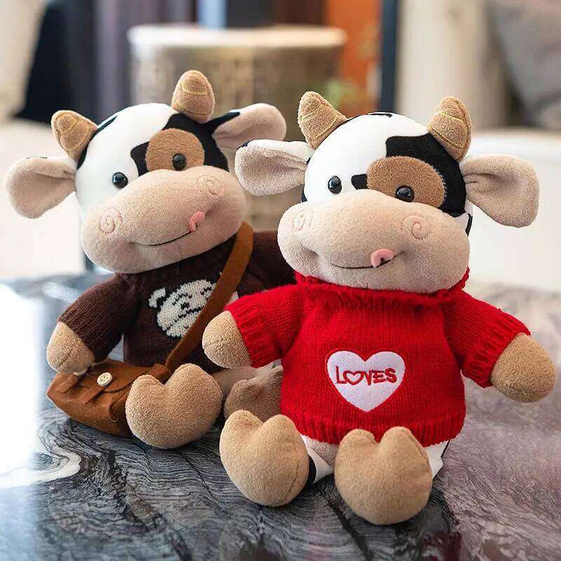 26CM Simulation Cattle Animals Toys Cartoon Milk Plush Doll Soft Stuffed Sweater Cow Pillow Home Decoration Toy R260908 - view 3