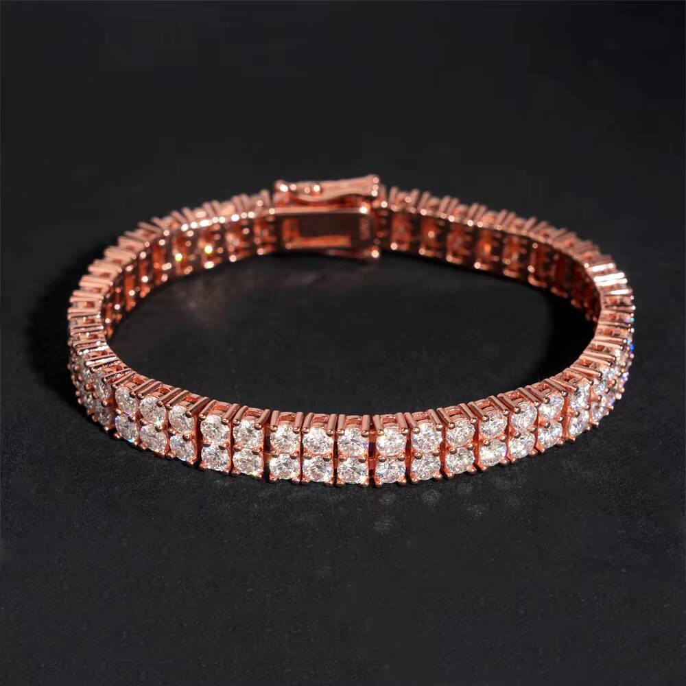 Pass Diamond Tester 6MM Two Rows 925 Silver Iced Out Hip Hop Fire Jewelry Moissanite Diamond Cluster Tennis Chain Bracelet