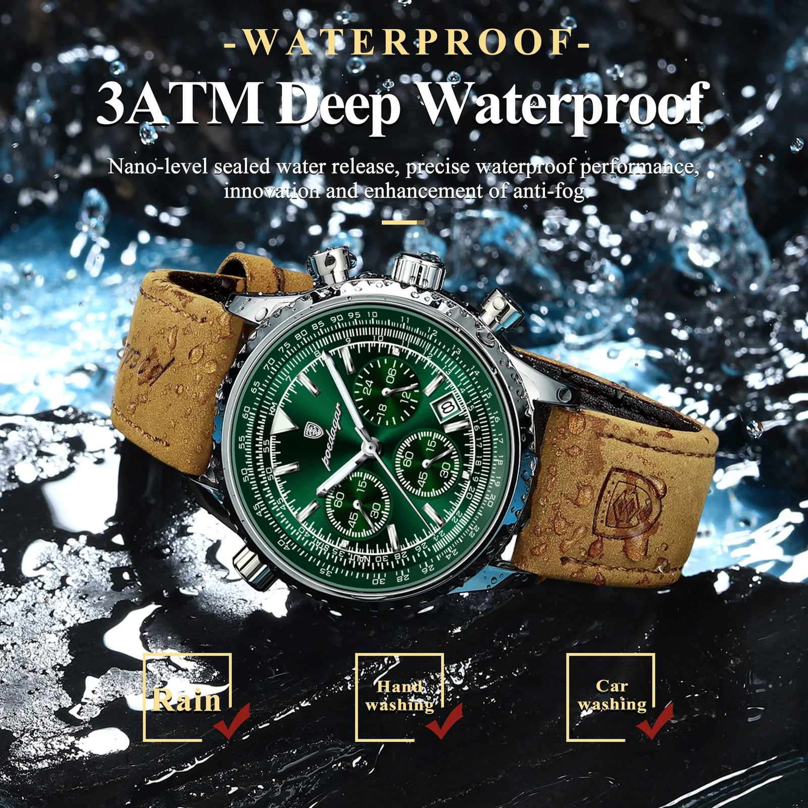 POEDAGAR y Man Watch Quartz Waterproof Luminous Date Chronograph Leather Men Wristwatch Military Sports Mens Watches Reloj 260307