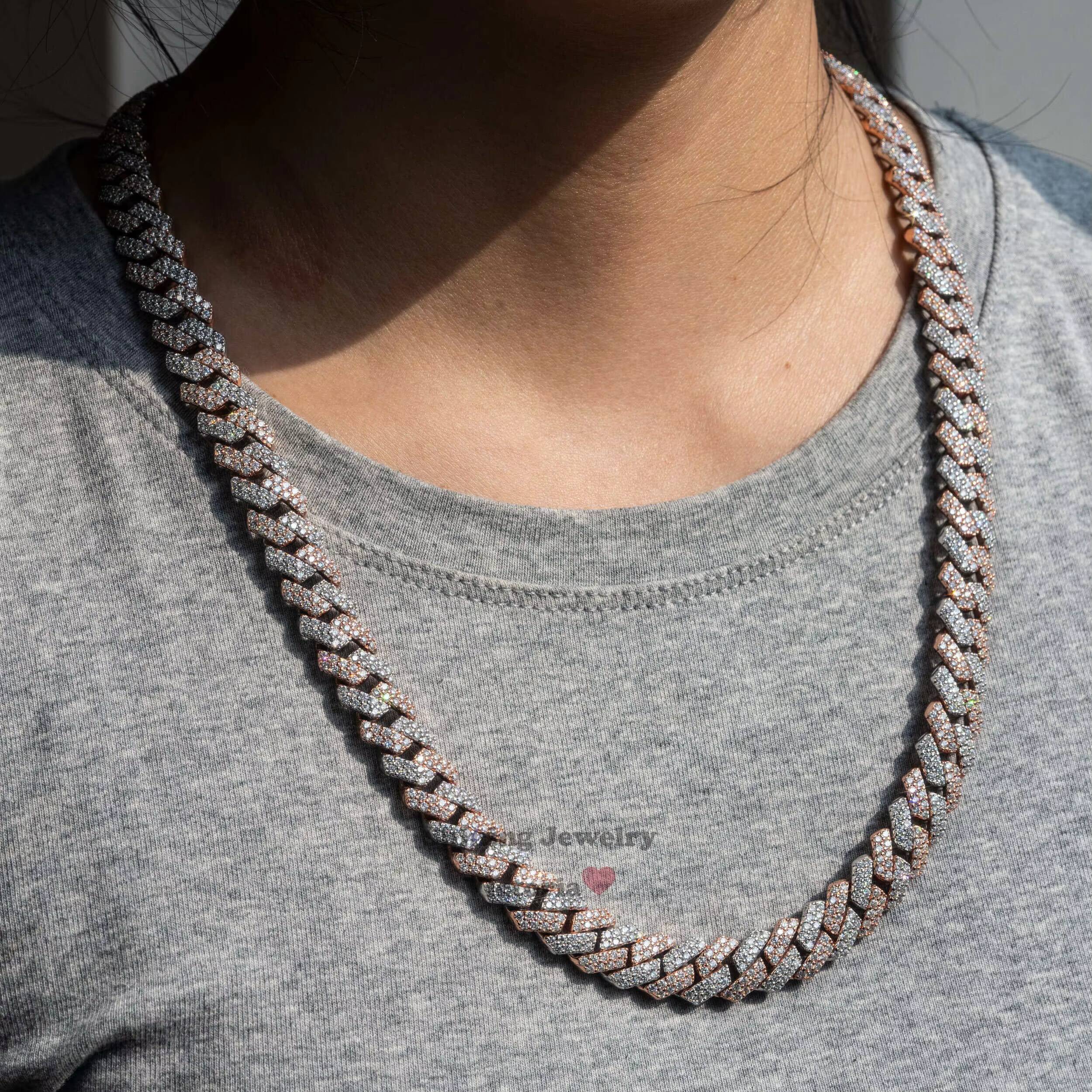 Hip Hop Rapper Jewelry Rose Gold 2 Tone Vvs Iced Out Moissanite Cuban Link Chain 13mm Width