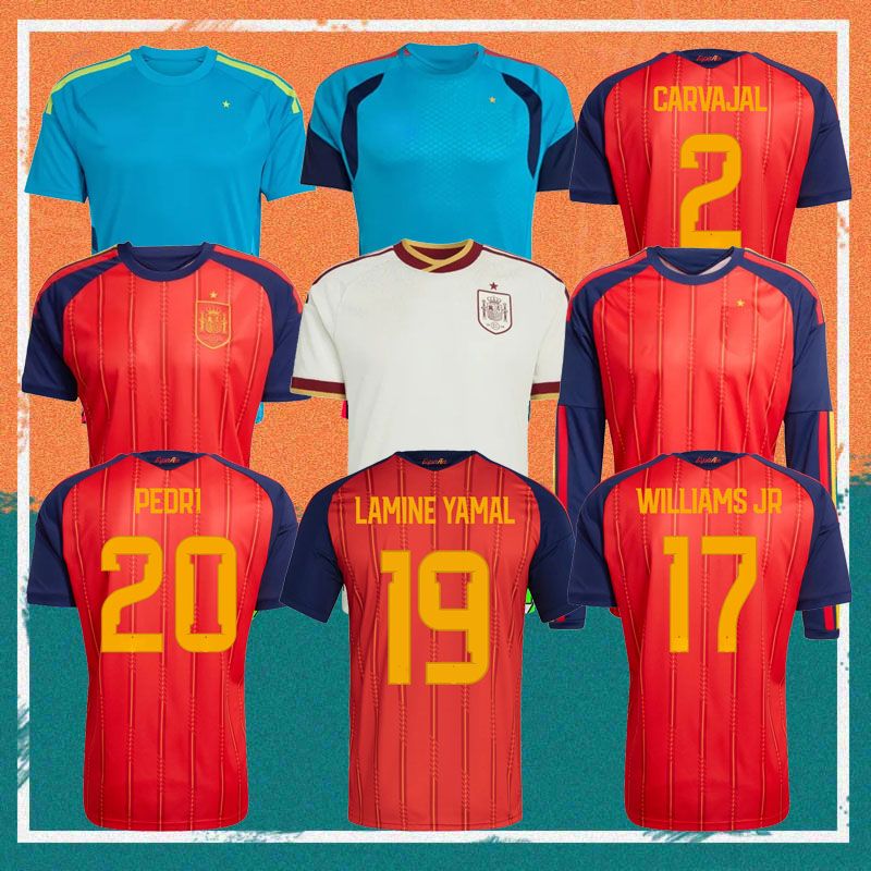 2026 Spain LAMINE YAMAL Soccer Jerseys 2025 2026 Home WILLIAMS JR MORATA FABIAN JOSELU OLMO Spanish Espana Football shirt RODRIGO PEDRI CARVAJAL kids kit uniforms