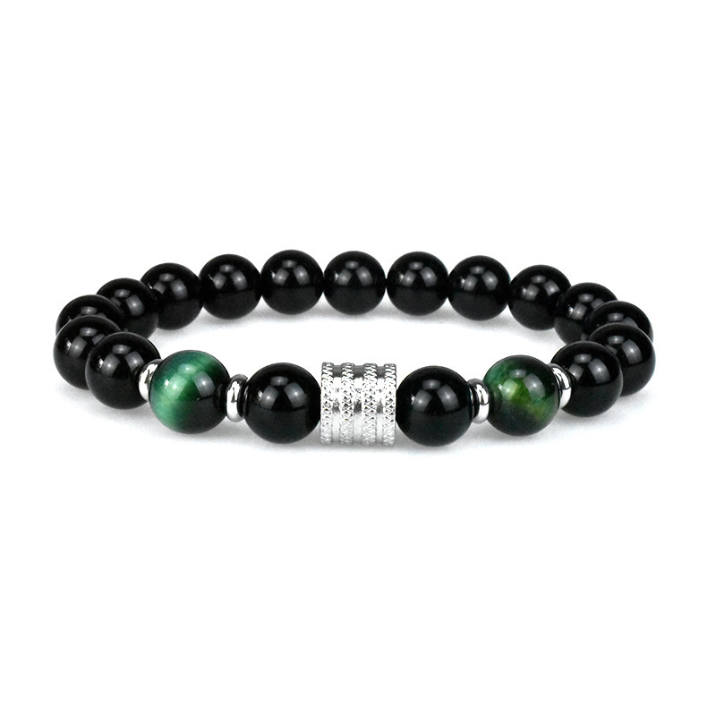 Luxury Brand Designer Jewelry European And American Ins Stainless Bracelet Steel 10mm Natural Stone Bracelet Tiger Eye Obsidian Men's Bracelet